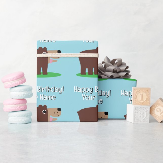 Cute brown bear cartoon baby Birthday Wrapping Paper (Baby Shower)