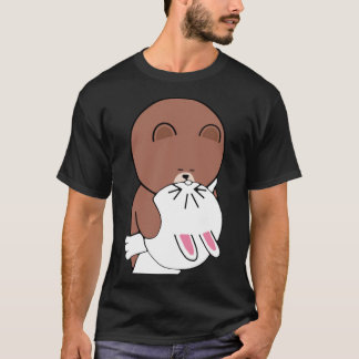 Cute Brown Bear Cony Bunny Rabbit The Kiss   T-Shirt