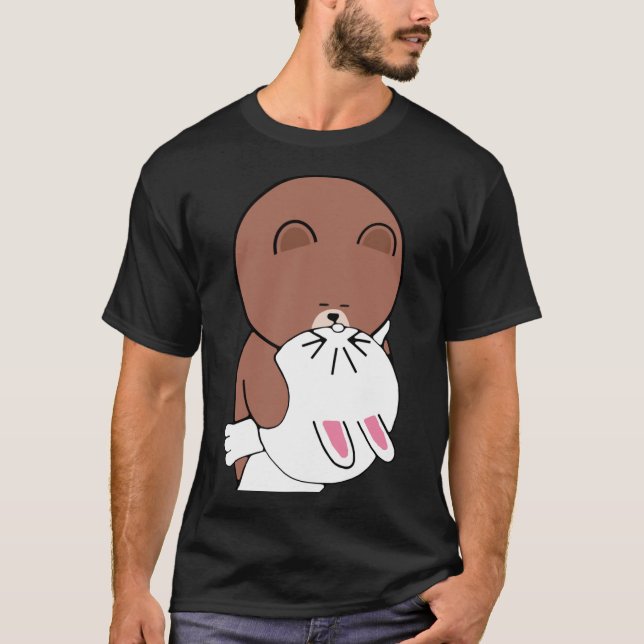 Cute Brown Bear Cony Bunny Rabbit The Kiss   T-Shirt (Front)