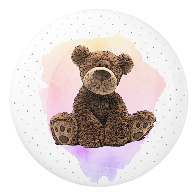 Cute Brown Bear Cuddly Animal Child's Baby Nursery Ceramic Knob (Front)