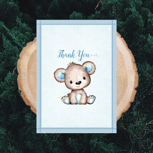 Cute Brown Bear For Boy Baby Shower Thank You Card