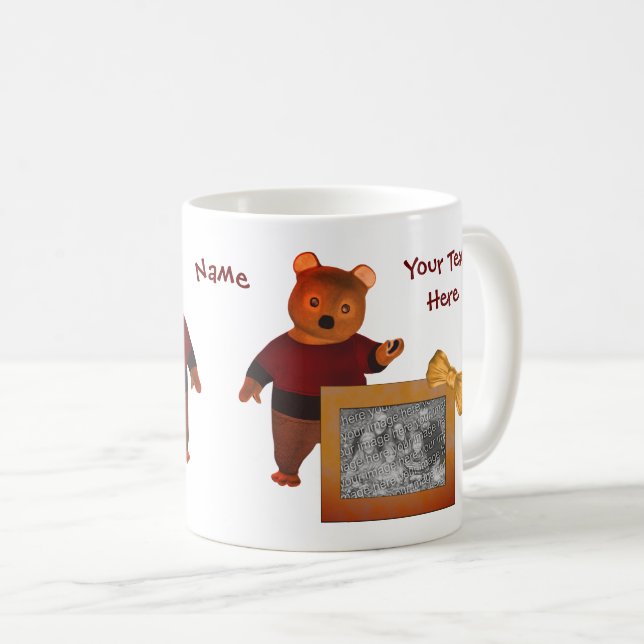 Cute Brown Bear Frame Design Personalised Coffee Mug (Front Right)