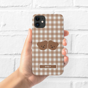 Cute Brown Bear Gingham Phone Case