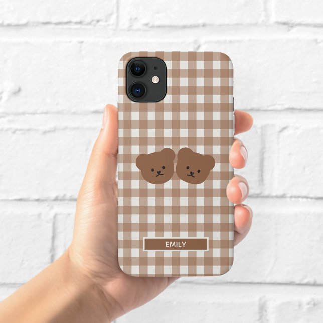 Cute Brown Bear Gingham Phone Case (Creator Uploaded)