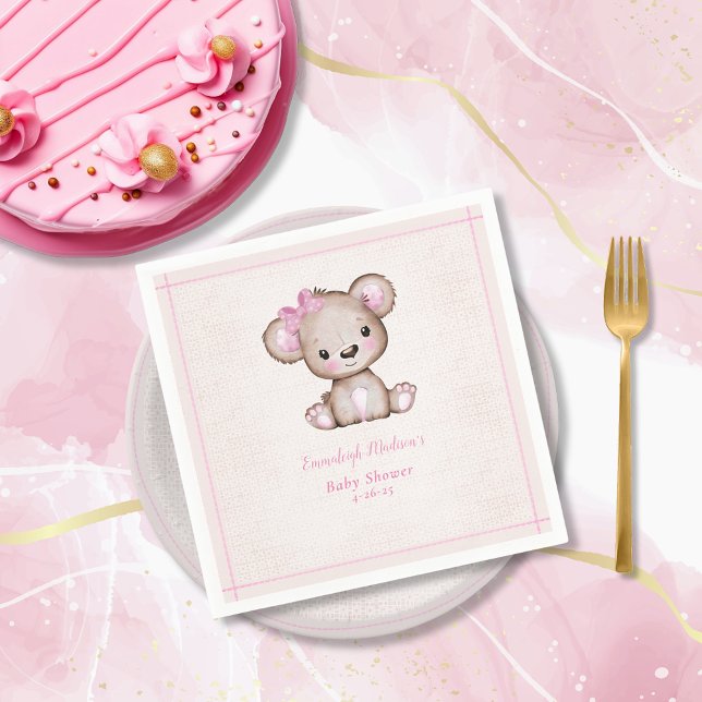 Cute Brown Bear Girl Pink Blanket Napkins (Creator Uploaded)