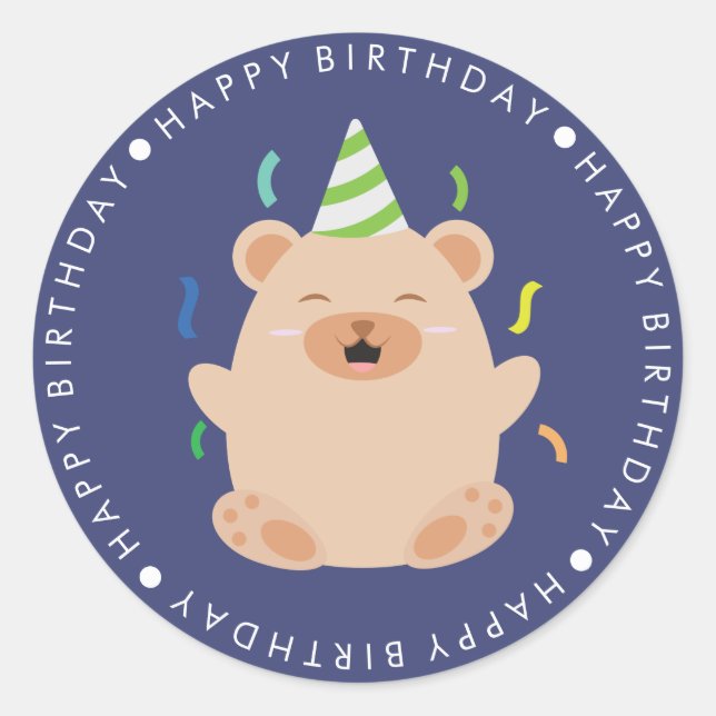 Cute Brown Bear Happy Birthday Classic Round Sticker (Front)