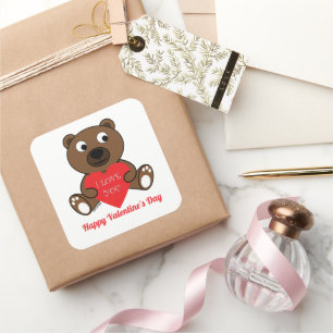 Cute Brown Bear Heart I love You Valentines Day Square Sticker