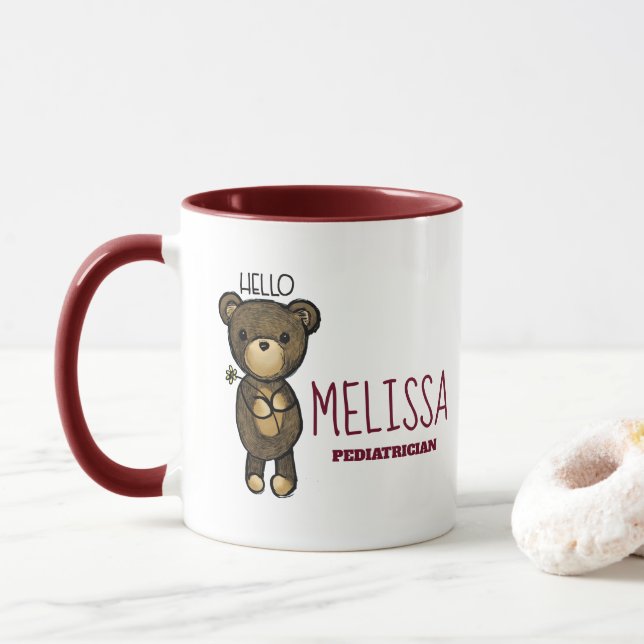Cute Brown Bear Holding a Yellow Flower Custom Mug (With Donut)