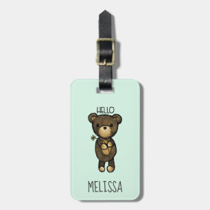 Cute Brown Bear Holding a Yellow Flower Luggage Tag