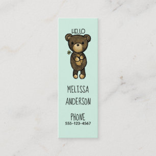 Cute Brown Bear Holding a Yellow Flower Mini Business Card