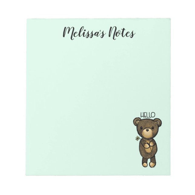 Cute Brown Bear Holding a Yellow Flower Notepad (Front)