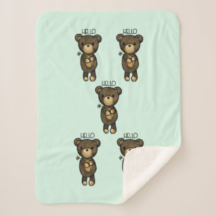 Cute Brown Bear Holding a Yellow Flower Sherpa Blanket