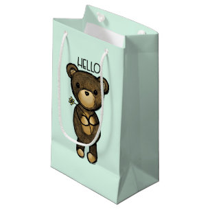 Cute Brown Bear Holding a Yellow Flower Small Gift Bag