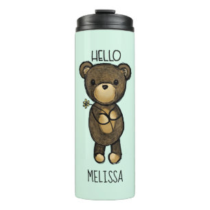 Cute Brown Bear Holding a Yellow Flower Thermal Tumbler