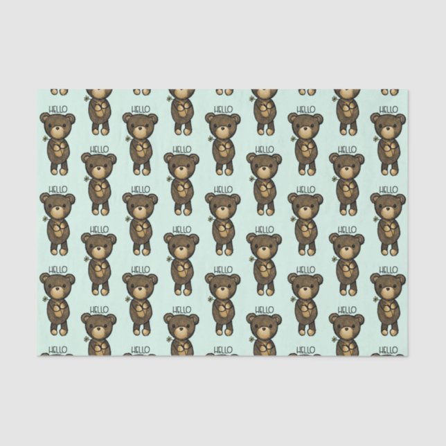 Cute Brown Bear Holding a Yellow Flower Tissue Paper (Front)