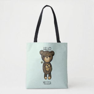 Cute Brown Bear Holding a Yellow Flower Tote Bag