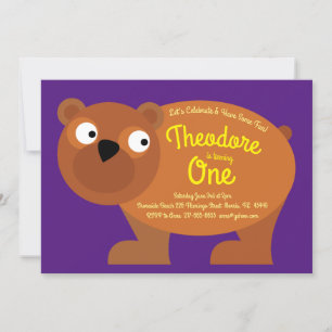 Cute Brown Bear Kids 1st Birthday Party Invitation