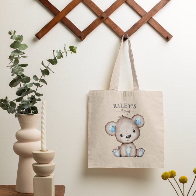 Cute Brown Bear Monogrammed Baby Tote Bag (Creator Uploaded)