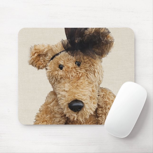 Cute Brown Bear On Burlap Mouse Mat (With Mouse)
