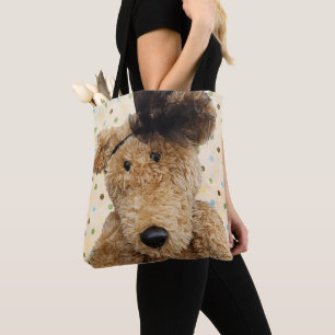 Cute Brown Bear On Burlap Tote Bag