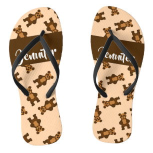 Cute brown bear on pink flip flops