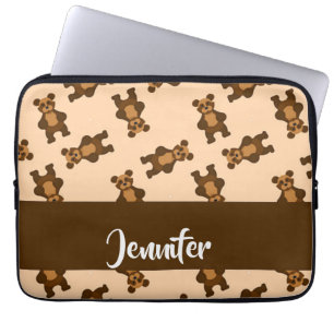 Cute brown bear on pink laptop sleeve