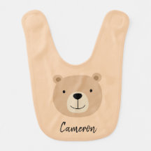 Cute Brown Bear Personalise Name Baby Bib