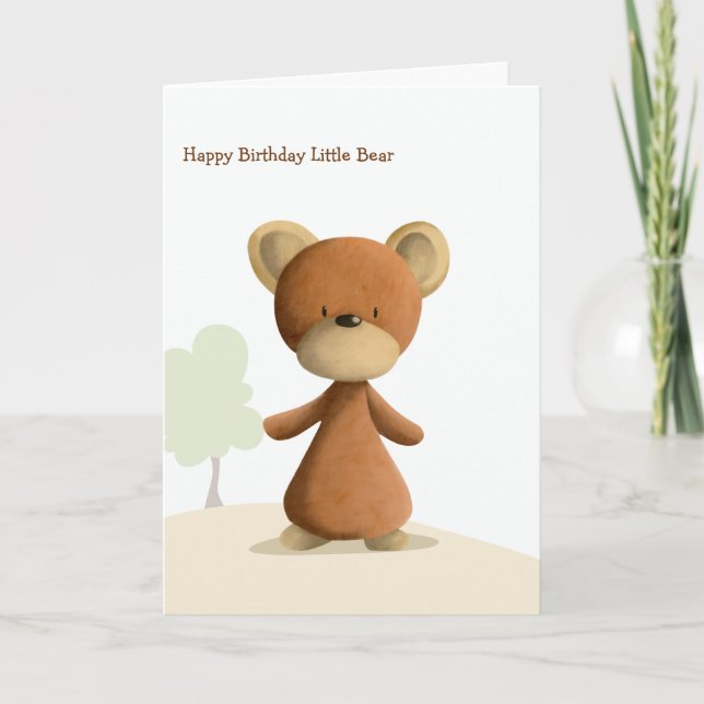 Cute Brown Bear Personalised Happy Birthday Kids Card (Front)