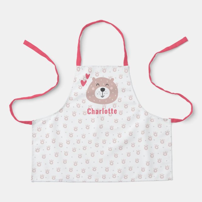 Cute Brown Bear  Personalised Kids Apron (Front)