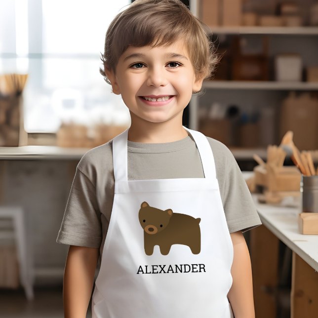 Cute Brown Bear Personalised Kids Apron (Creator Uploaded)