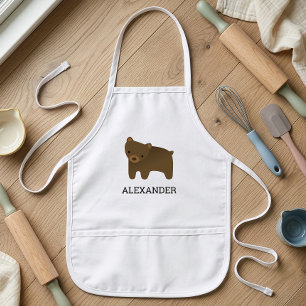 Cute Brown Bear Personalised Kids Apron