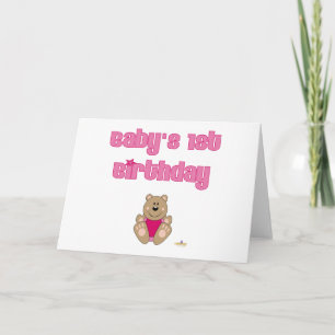 Cute Brown Bear Pink Bib Baby's 1st Birthday Card