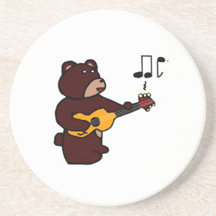 Cute Brown Bear Playing Guitar Music Cartoon Art Coaster