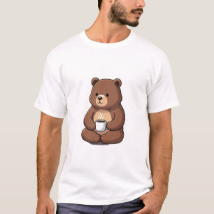 Cute Brown Bear Sitting with a Steaming Coffee Mug T-Shirt