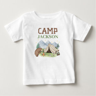 Cute Brown Bear Tent Happy Camper 1st Birthday  Baby T-Shirt