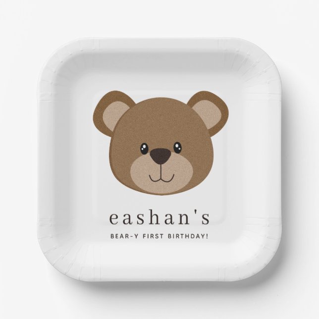 Cute Brown Bear Theme  Paper Plate (Front)