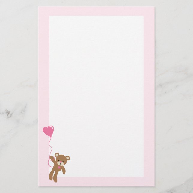 Cute Brown Bear Valentines Day Stationery (Front)