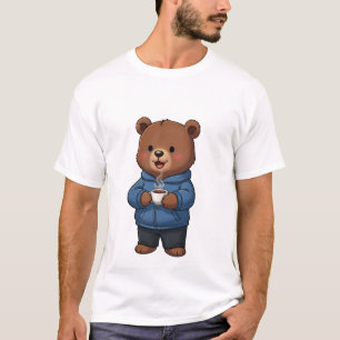 Cute Brown Bear Wearing Blue Hoodie T-Shirt