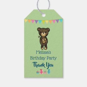 Cute Brown Bear with Yellow Flower Birthday Thanks Gift Tags