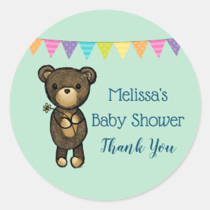 Cute Brown Bear with Yellow Flower Party Thanks Classic Round Sticker