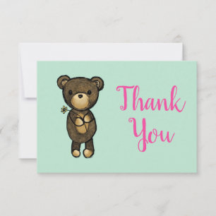 Cute Brown Bear with Yellow Flower Thank You
