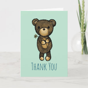 Cute Brown Bear with Yellow Flower Thank You