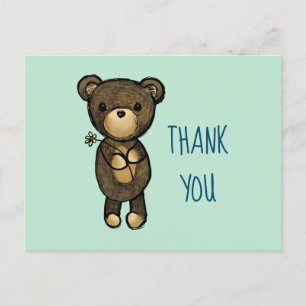 Cute Brown Bear with Yellow Flower Thank You Postcard