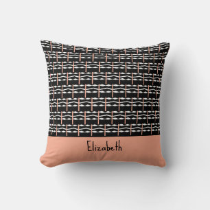 Cute Brown, Black and White Bold Squares Pattern Cushion