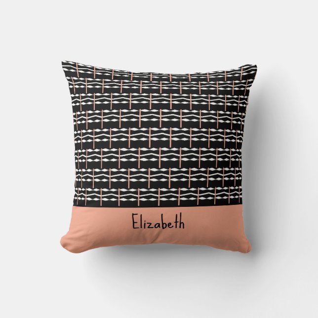 Cute Brown, Black and White Bold Squares Pattern  Cushion (Front)