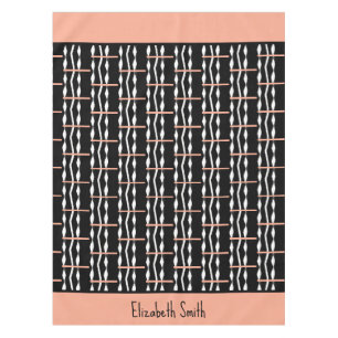 Cute Brown, Black and White Bold Squares Pattern  Tablecloth