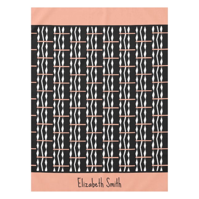 Cute Brown, Black and White Bold Squares Pattern  Tablecloth (Front)