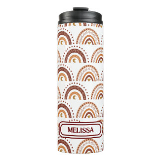 Cute Brown Boho Rainbow Whimsical Pattern Thermal Tumbler
