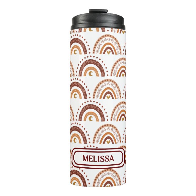 Cute Brown Boho Rainbow Whimsical Pattern Thermal Tumbler (Front)