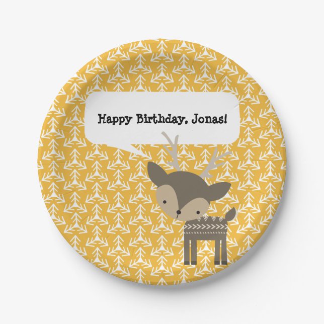 Cute Brown Buck Deer Personalised Party Plates (Front)